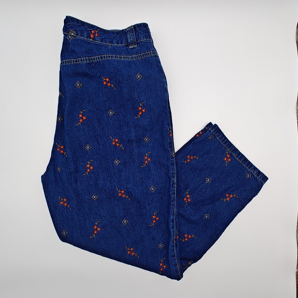 Vintage Liz Claiborne LizWear Embroidered Floral Women's 14 Cottagecore Denim - Picture 6 of 8